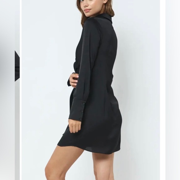 Heiress Beverly Hills Cocktail Black Satin Dress Shirt Mini Dress Long Sleeve S - Picture 3 of 11